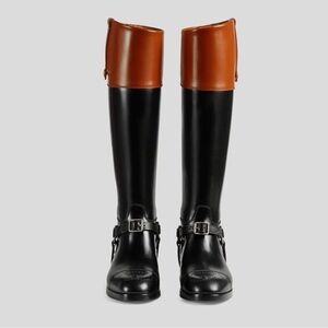NWT Gucci Black and Brown Two-Tone Knee-High Riding Boots US 7